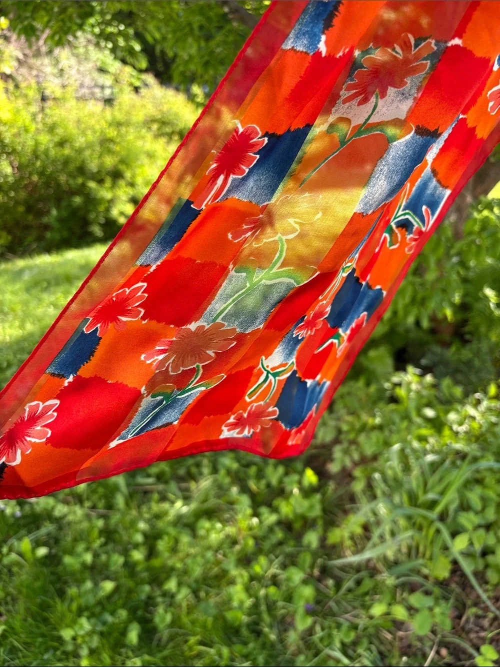 Vibrant Red Floral Silk Scarf